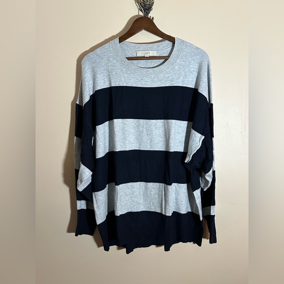 LOFT Striped Sweater Tunic Navy and Gray XL - Picture 3 of 6